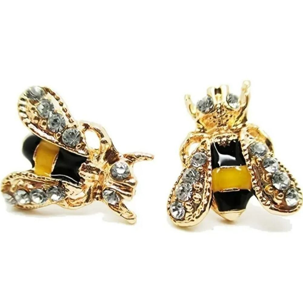 "Anita" 14K Gold Bumblebee Stud Earrings – Tiny Bees, Big Style Buzz